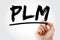 PLM - Product Lifecycle Management acronym with marker, concept background