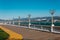 A plot of seaside promenade with a view of the Black Sea and mountains. Gelendzhik, Russia