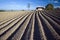 Ploughed field and house