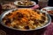 plov national uzbekistan food on the table of restaraunt