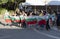 Plovdiv, Bulgaria July - 10.2020: People in protective masks with Bulgarian flags. Crisis during coronavirus pandemic