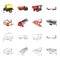 Plow, combine thresher, trailer and other agricultural devices. Agricultural machinery set collection icons in cartoon