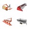 Plow, combine thresher, trailer and other agricultural devices. Agricultural machinery set collection icons in cartoon