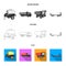 Plow, combine thresher, trailer and other agricultural devices. Agricultural machinery set collection icons in flat