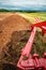 plow plowing the ground top view from the tractor cab