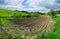 Plowed agricultural field. Tillage field et farm in sunny day.