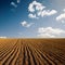 Plowed field and sky in sunset