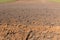 Plowed field in spring time, farm soil background