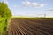 Plowed rapeseed rural agricultural fields blue sky