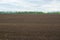 Plowed sown agricultural field with black fertile soil. Spring landscape with agricultural plantation land