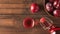 Plum alcoholic drink and plum berries on the brown table. Flat lay.