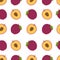Plum background. Seamless pattern with plums. Flat style. Vector