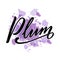 Plum black lettering on purple watercolor background