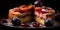 Plum cake on a dark background. Appetizing pie close-up. Generative AI