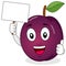 Plum Character Holding a Blank Banner