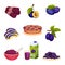 Plum Foodstuff with Sweet Pie and Fruit Candy Vector Set