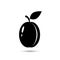 Plum fruit and leaf vector icon black silhouette on white background