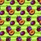 Plum fruit seamless pattern, Hand-drawn plum on an isolated striped background. Watercolor stylization, Vector