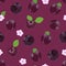Plum fruits seamless pattern with flower on purple plum background, Fruit vector illustration