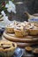Plum muffins, powdered sugar dressing and teapot