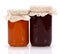 Plum and peach jam in glass jar