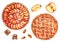 Plum pies and American apple pie on a white background. Watercolor illustration