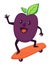 Plum skating on board, skateboarding sportive fruit vector