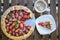 Plum tart with cinnamon. Portion of cake on a plate with shallow depth of field.