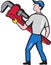 Plumber Carry Monkey Wrench Walking Cartoon