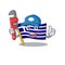 Plumber greece flag placed in cartoon cupboard