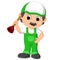 A plumber handyman cartoon character holding a plunger