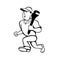 Plumber Holding Monkey Wrench Running Cartoon Black and White