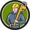 Plumber Holding Wrench Circle Cartoon