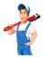 Plumber man with pipe wrench. Work occupation. Repair Service. Vector illustration.