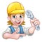 Plumber or Mechanic Woman Holding Spanner