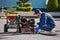 Plumber prepares to fix the problem in the sewer. Repair work on troubleshooting