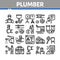 Plumber Profession Collection Icons Set Vector