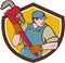 Plumber Running Monkey Wrench Crest Cartoon