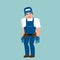 Plumber sad. Fitter sorrowful emoji. Service worker Serviceman m