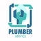Plumber service logo with pipe wrench and water drop