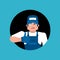Plumber thumbs up. Fitter winks emoji. Service worker Serviceman