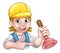 Plumber Woman Holding Plunger