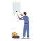 Plumber at Work Concept. Call Master Character in Robe Install Smart Heater. Husband for an Hour Repair Service, Worker