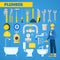 Plumber Worker with Tools Set and Bathroom Elements