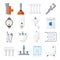 Plumbing equipment and tools vector icons