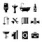 Plumbing icons. Water pipe and shower, toilet sink vector symbols