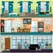 Plumbing , moving and delivery services interior vector flat poster set