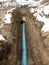 Plumbing pipe laying. Plastic polypropylene pipe. Sanitary, sewer drainage system for a multi-story building. Civil infrastructure