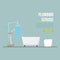 Plumbing and repairing service vector illustration. Professional plumber for bathroom and shower, pipe repair