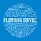Plumbing service blue banner illustration. Vector line icon of house bathroom equipment, faucet, toilet, pipeline